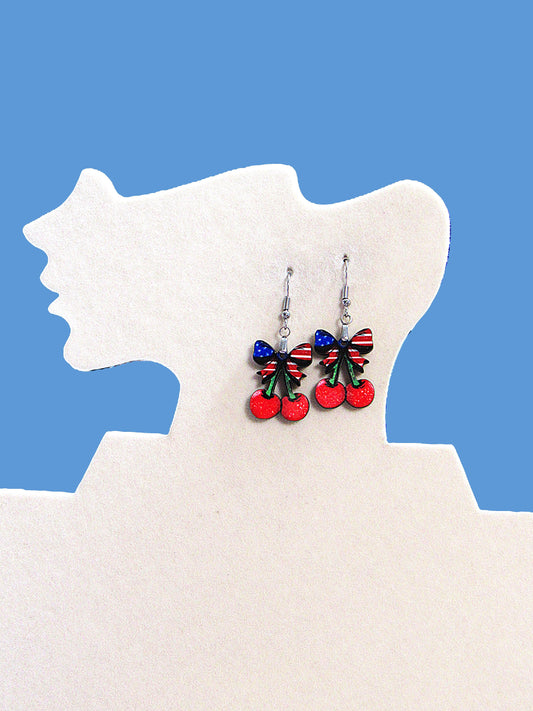 Cherries with Bow Shaped Sublimated Earrings 1 inch