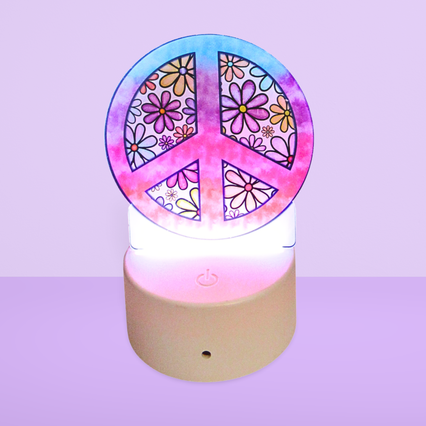 Peace Sign Themed Round Shaped Sublimated Acrylic Light Base