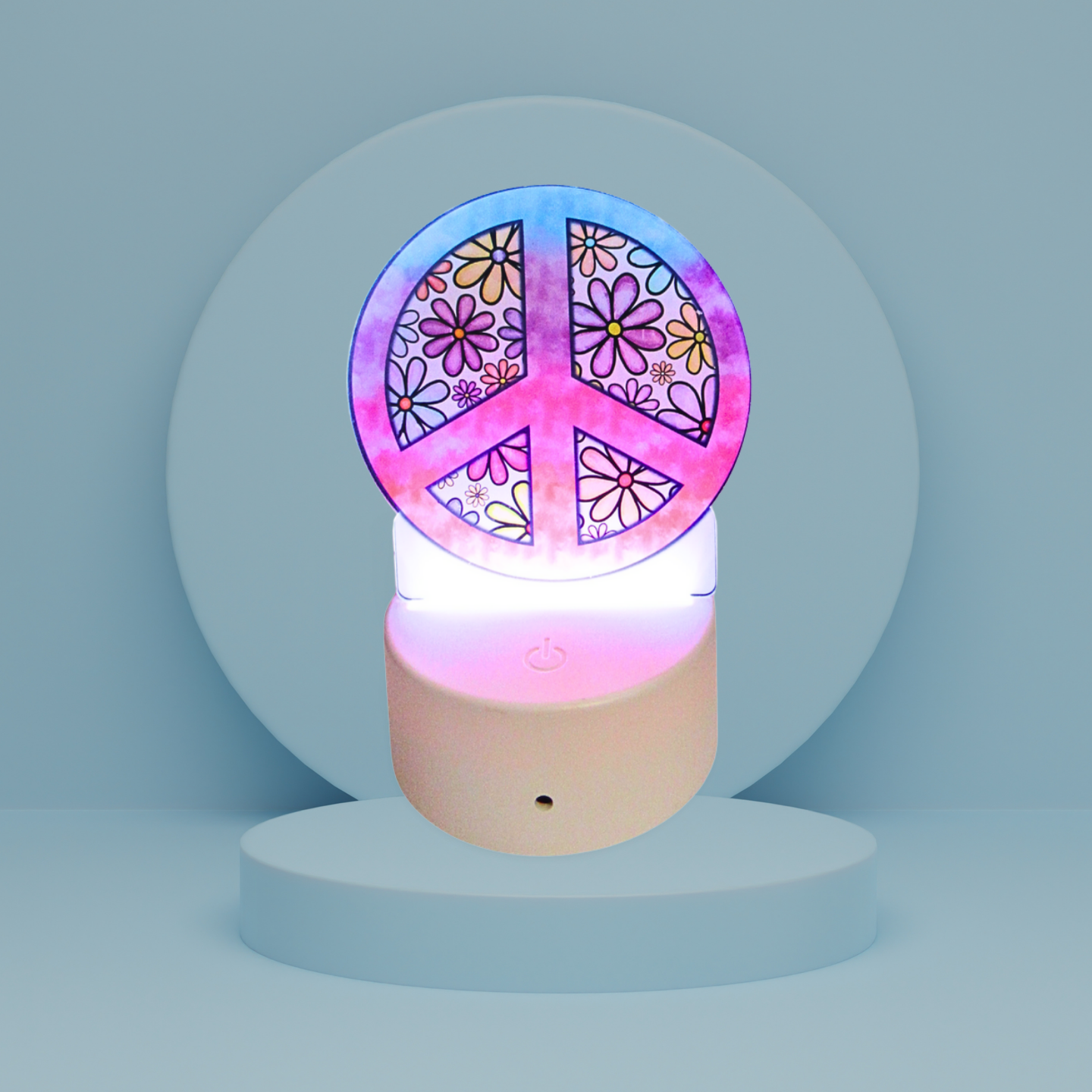 Peace Sign Themed Round Shaped Sublimated Acrylic Light Base