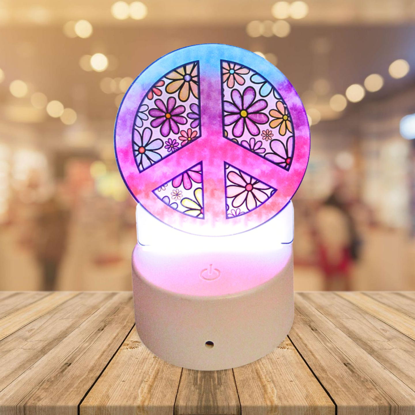 Peace Sign Themed Round Shaped Sublimated Acrylic Light Base