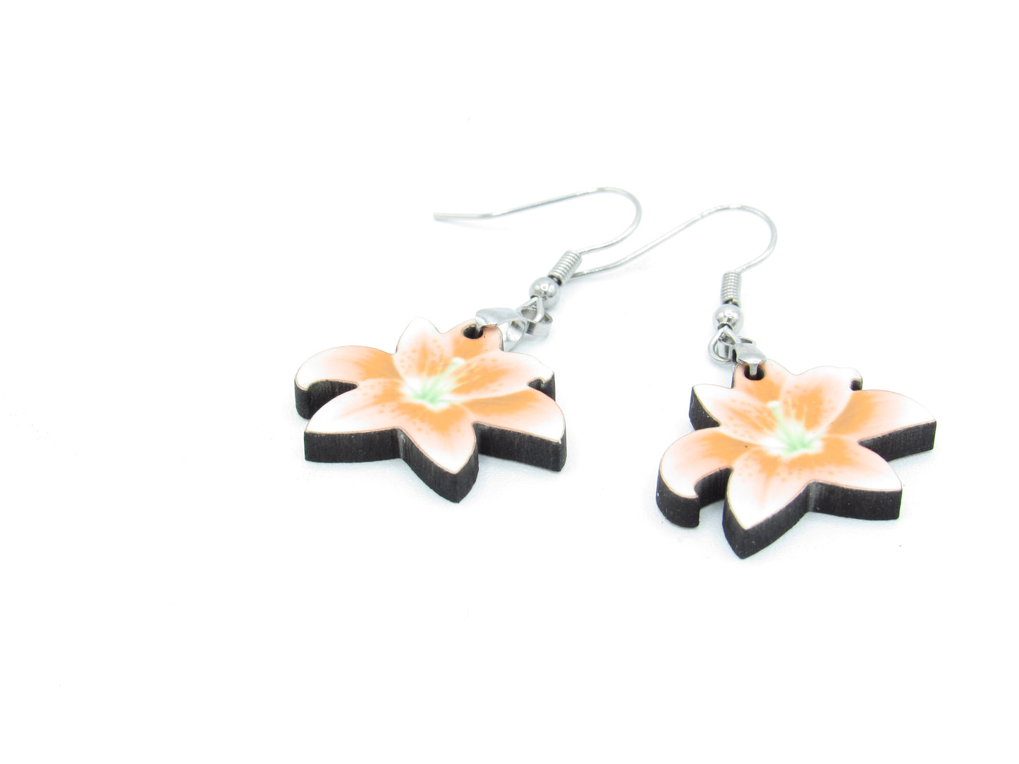 Lily Shaped Sublimation Earrings, Floral MDF Dangle Earrings
