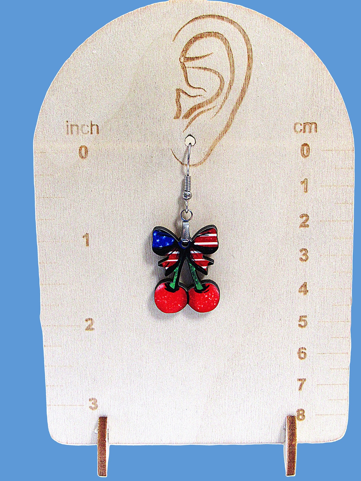 Cherries with Bow Shaped Sublimated Earrings 1 inch