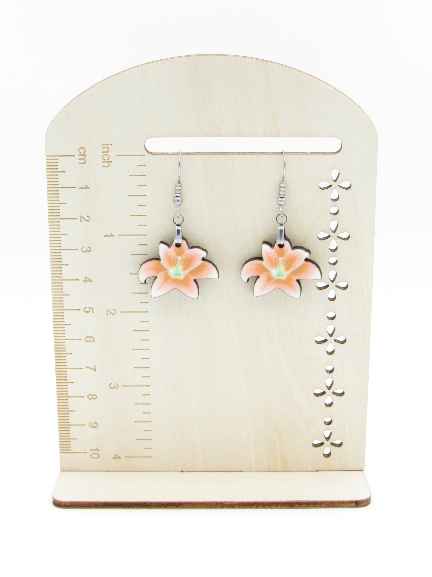 Lily Shaped Sublimation Earrings, Floral MDF Dangle Earrings