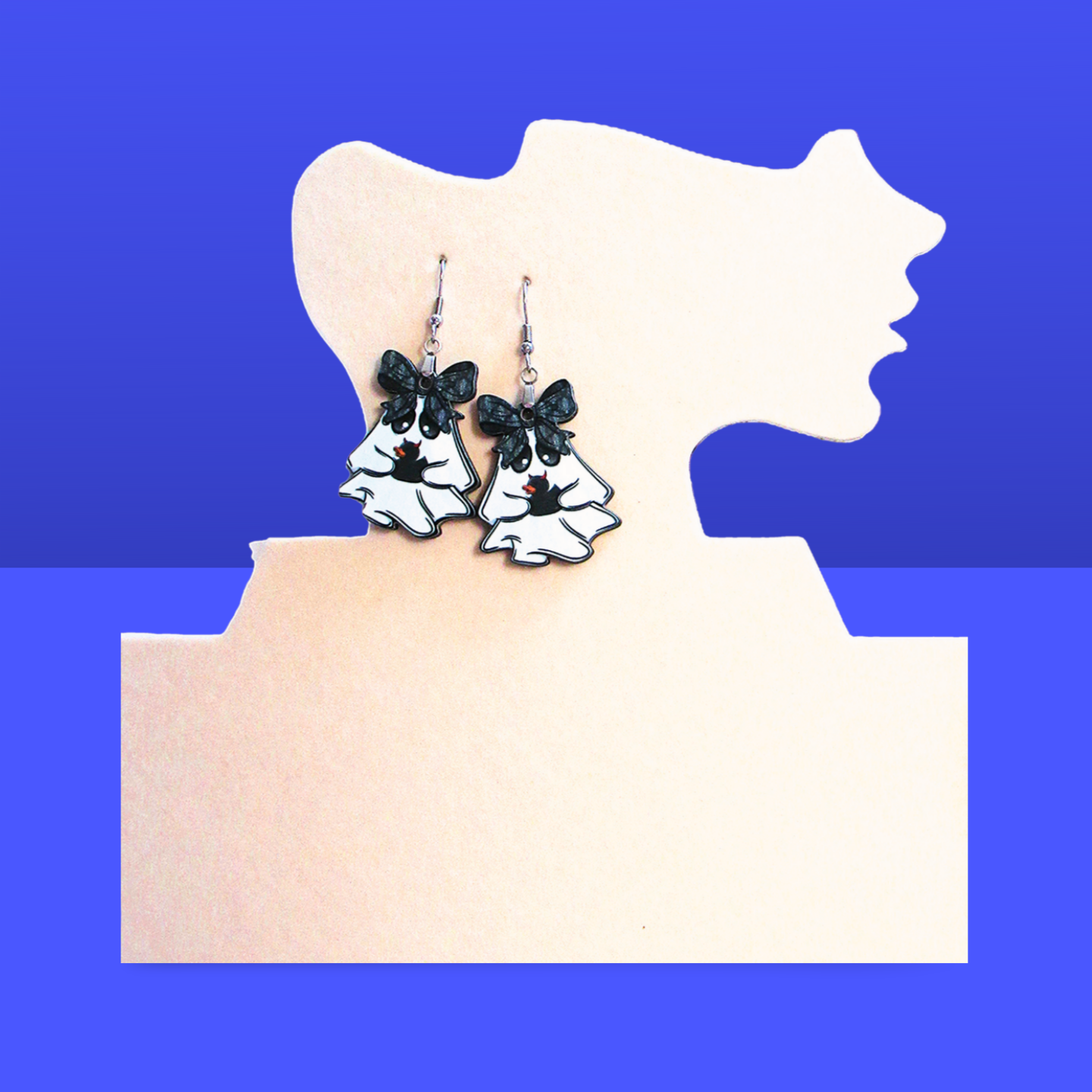 Ghost with Bow Shaped Sublimated Earrings 1.5 inch