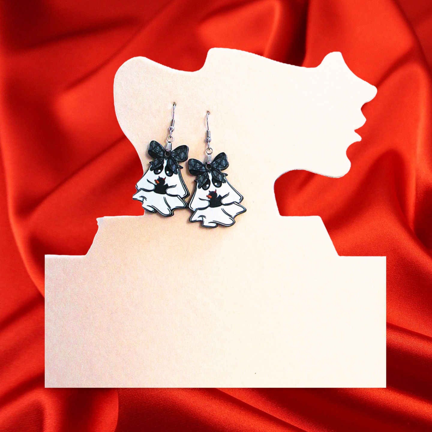 Ghost with Bow Shaped Sublimated Earrings 1.5 inch