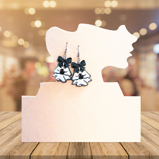 Ghost with Bow Shaped Sublimated Earrings 1.5 inch