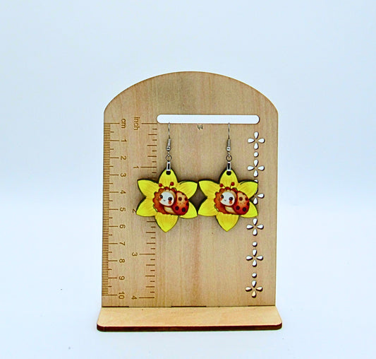 MDF- Daffodil Shaped Sublimated Earrings 1.5 inch (Bug)