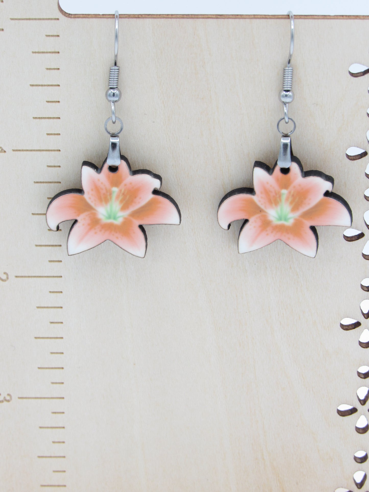 Lily Shaped Sublimation Earrings, Floral MDF Dangle Earrings