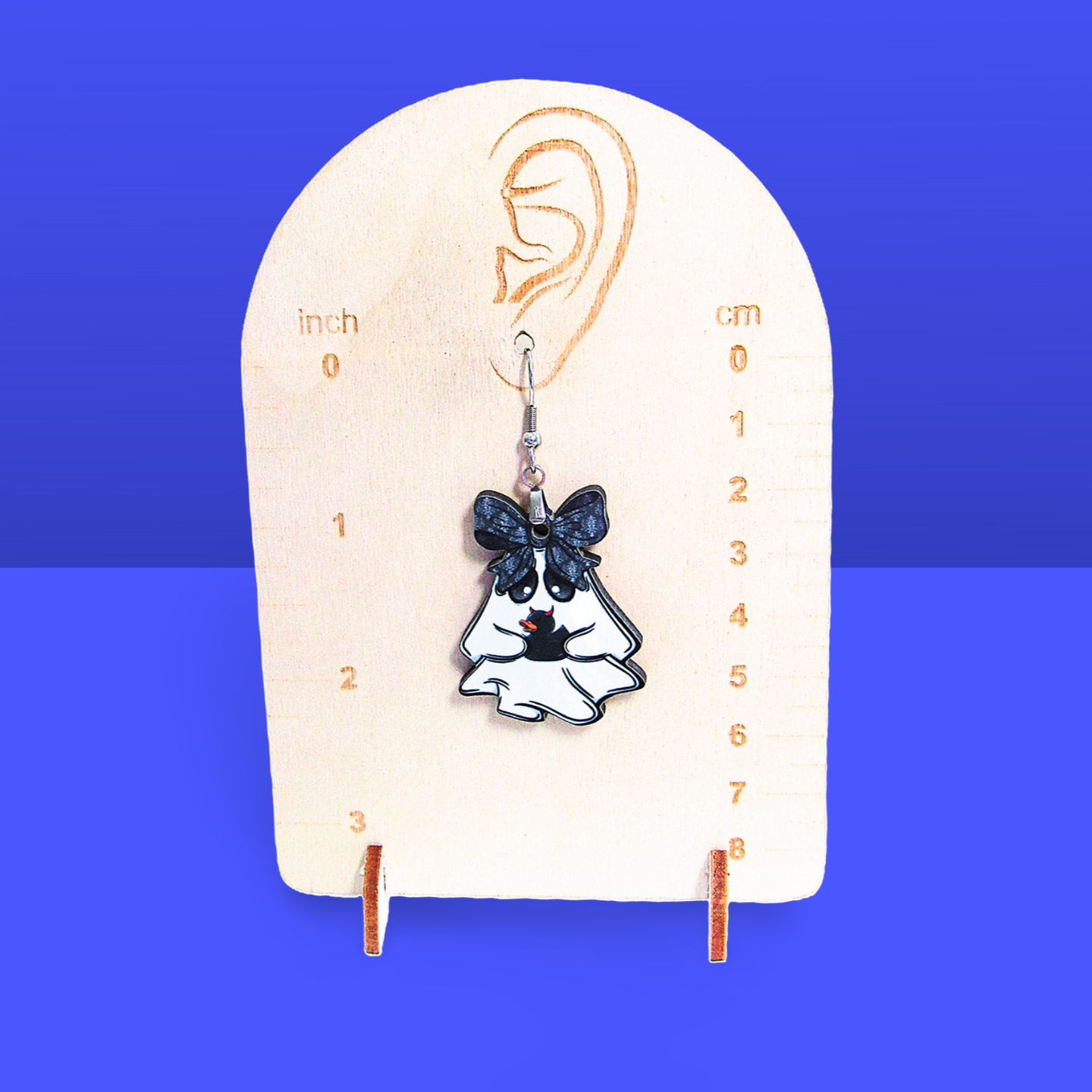 Ghost with Bow Shaped Sublimated Earrings 1.5 inch
