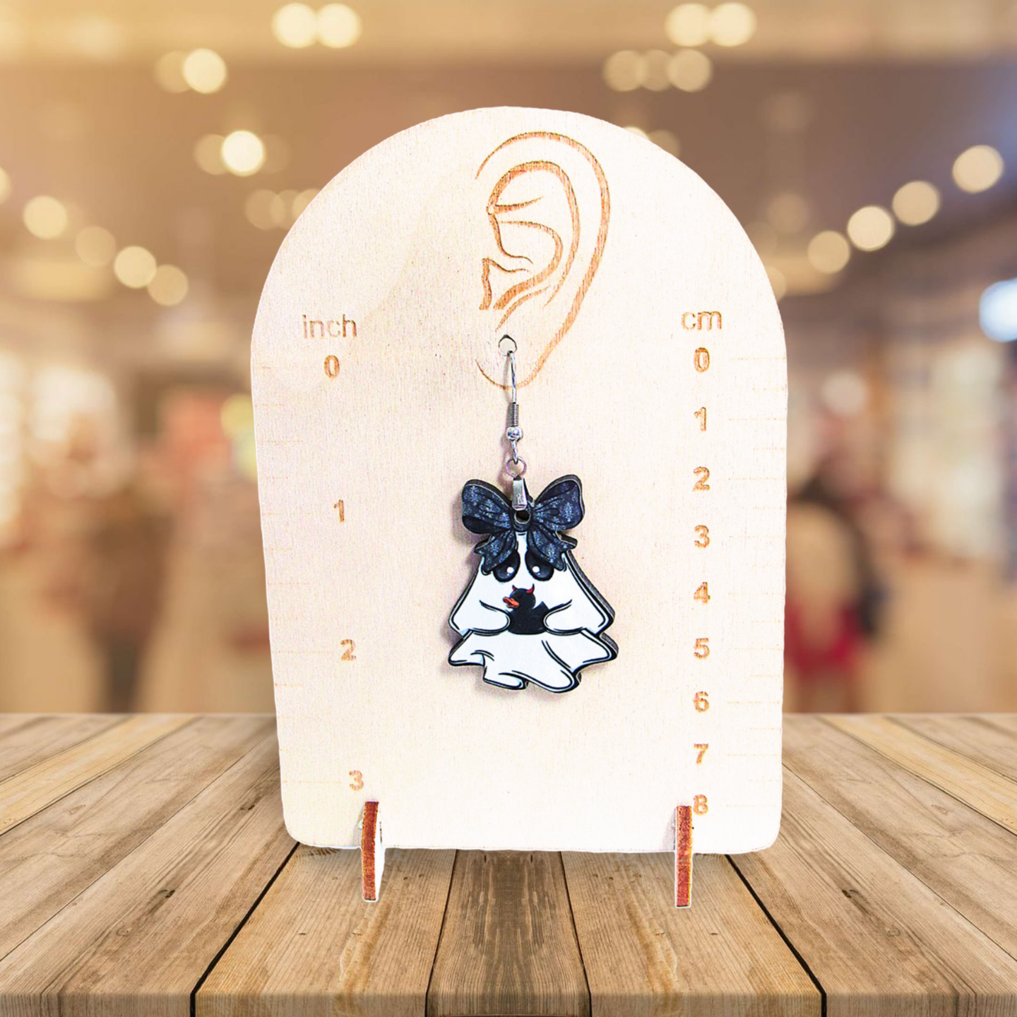 Ghost with Bow Shaped Sublimated Earrings 1.5 inch