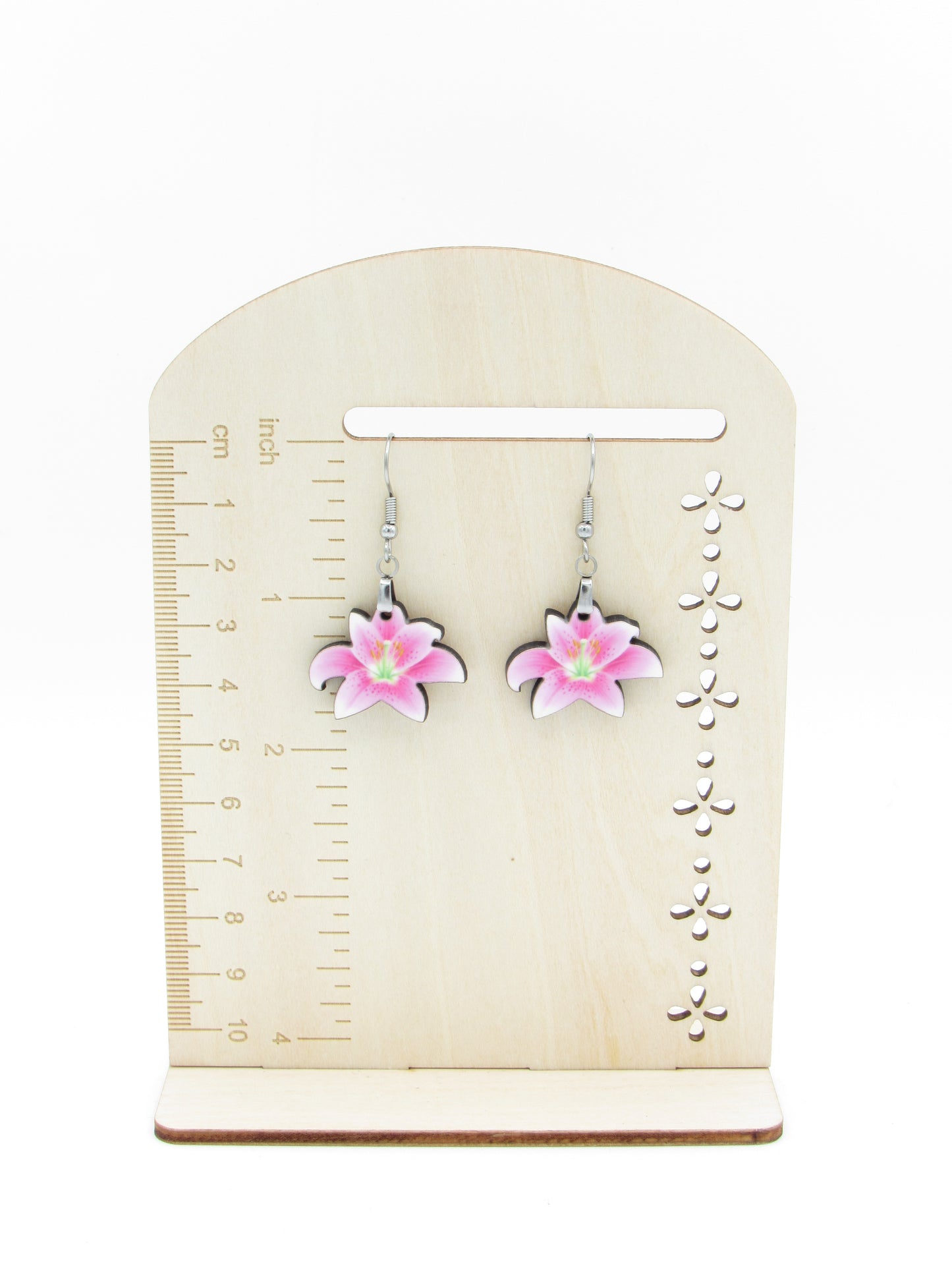 Lily Shaped Sublimation Earrings, Floral MDF Dangle Earrings