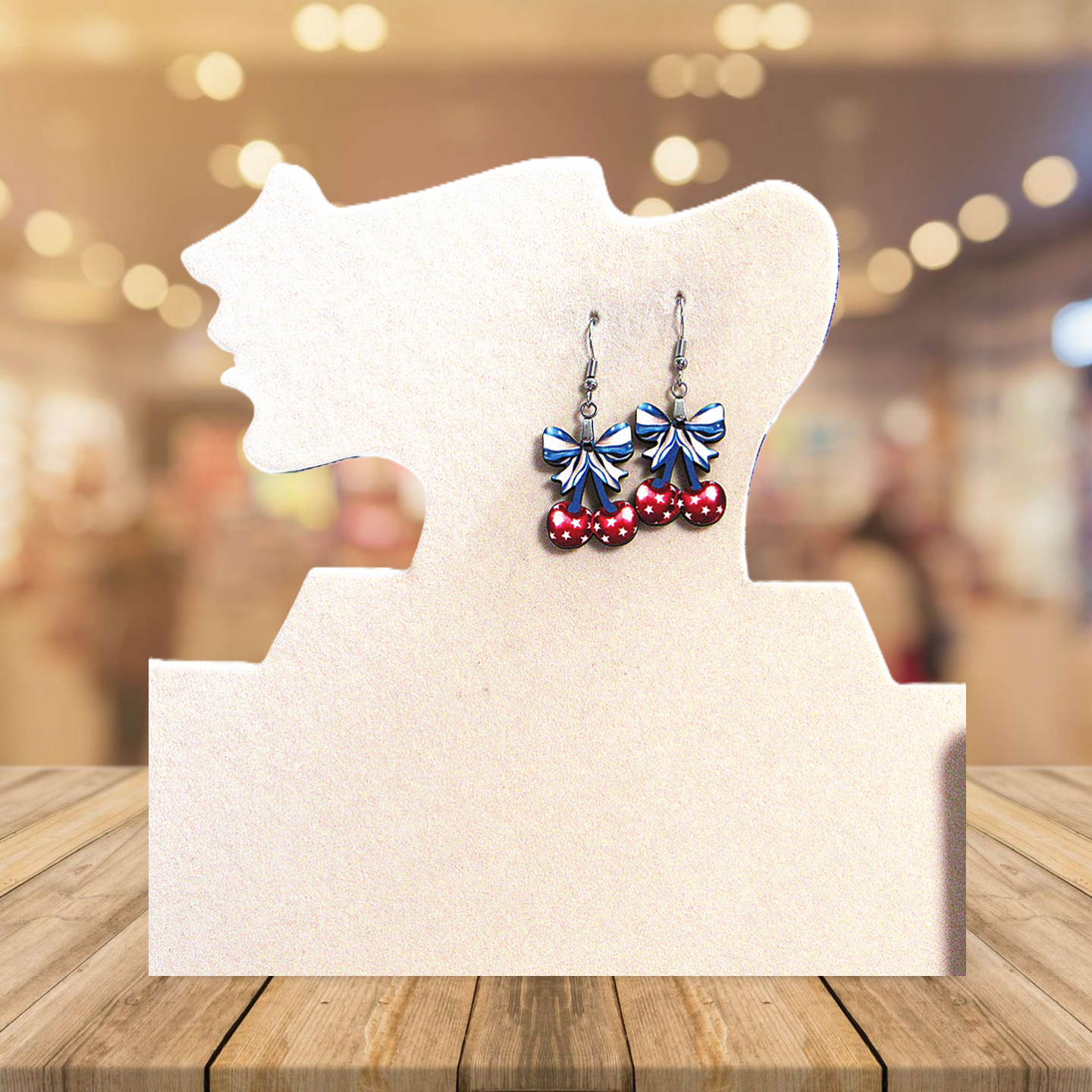 Cherries with Bow Shaped Sublimated Earrings 1 inch