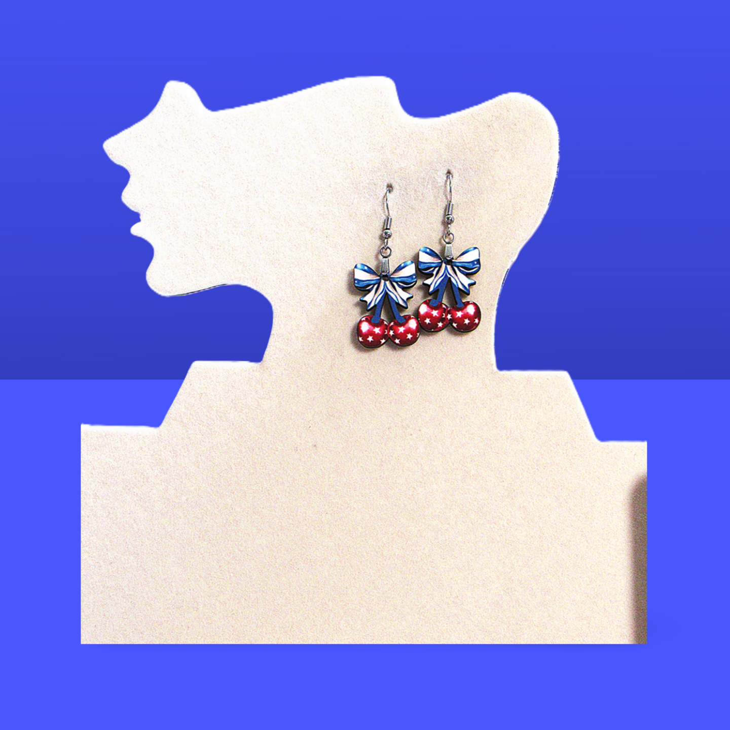 Cherries with Bow Shaped Sublimated Earrings 1 inch