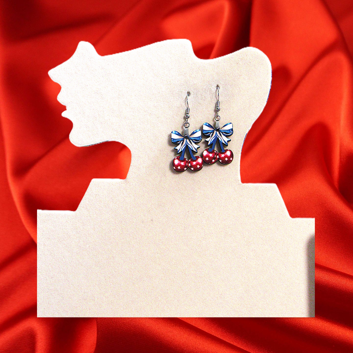 Cherries with Bow Shaped Sublimated Earrings 1 inch