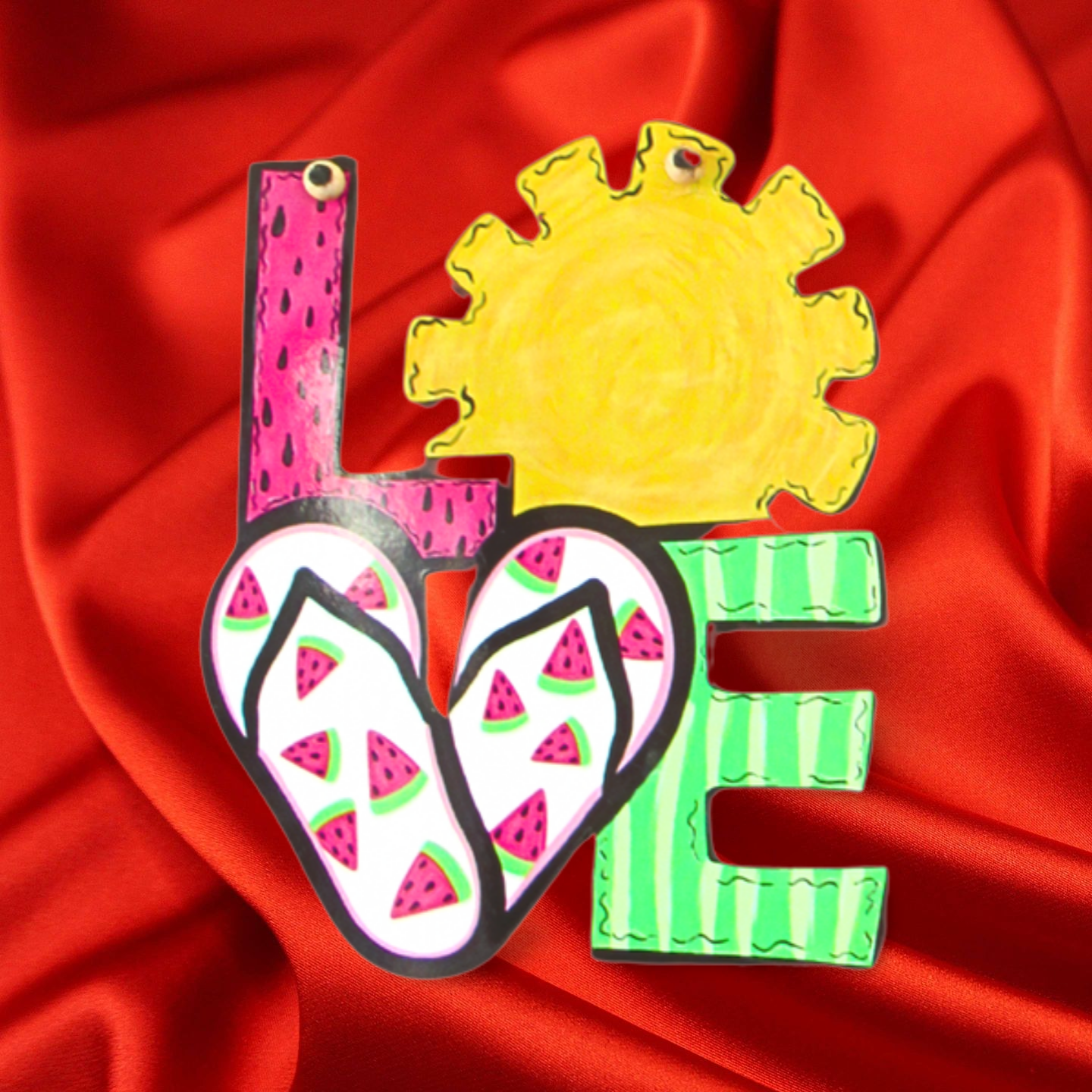 LOVE Shaped Summer Themed Sublimated Door Hanger