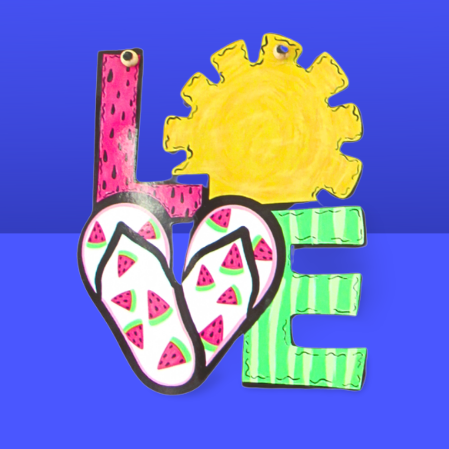 LOVE Shaped Summer Themed Sublimated Door Hanger