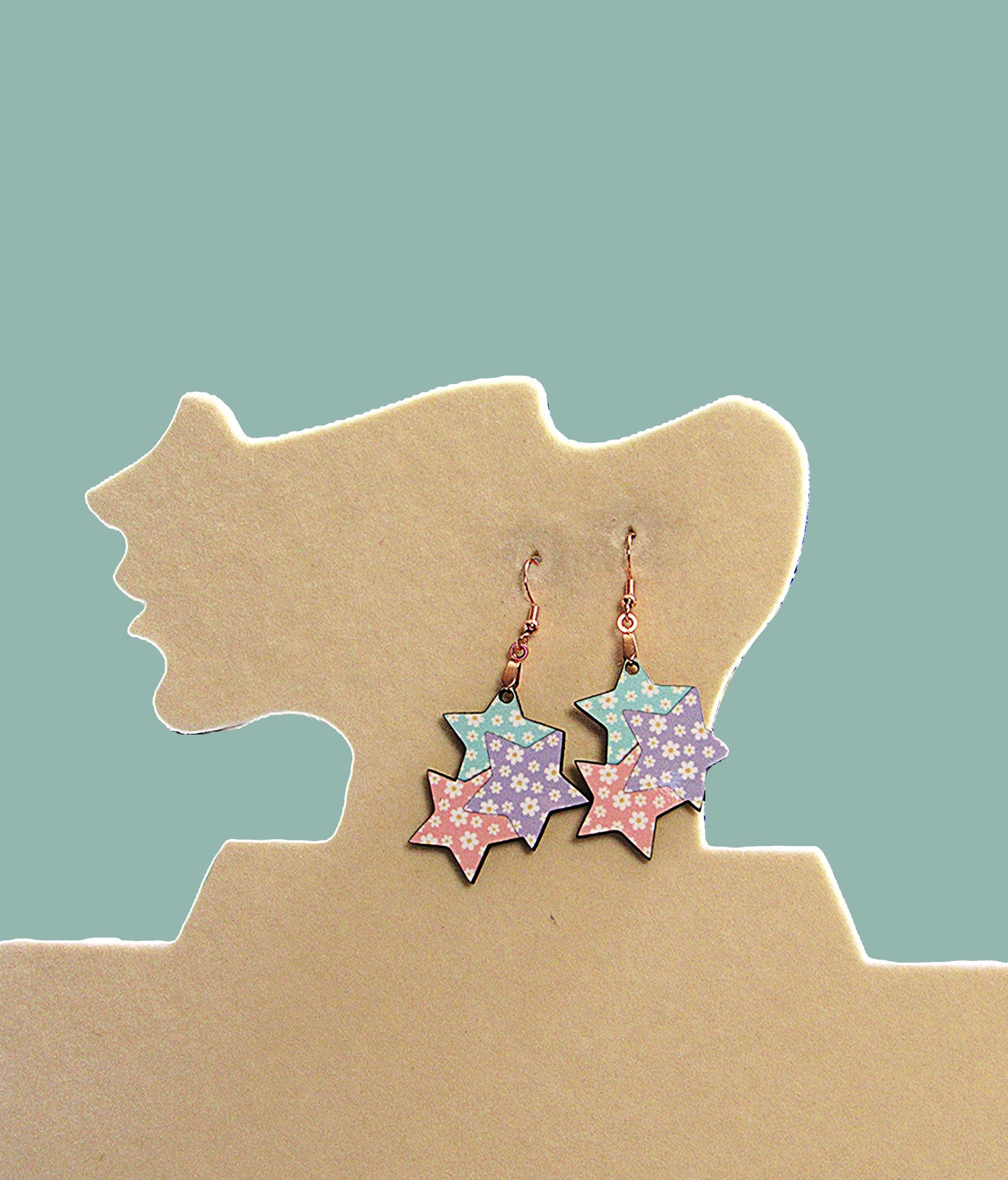 Triple Star Shaped Sublimated Earrings 1.5 in.