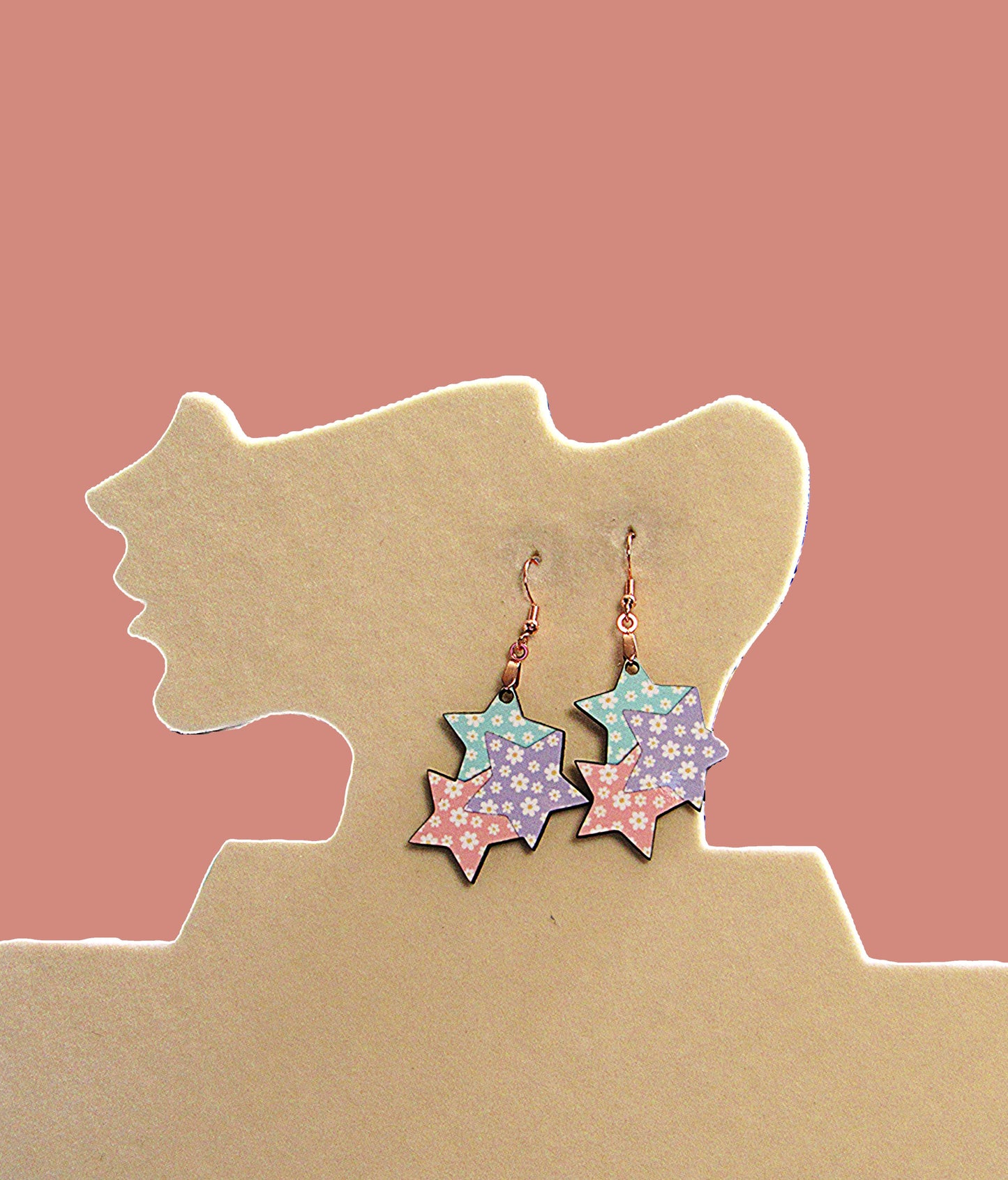 Triple Star Shaped Sublimated Earrings 1.5 in.