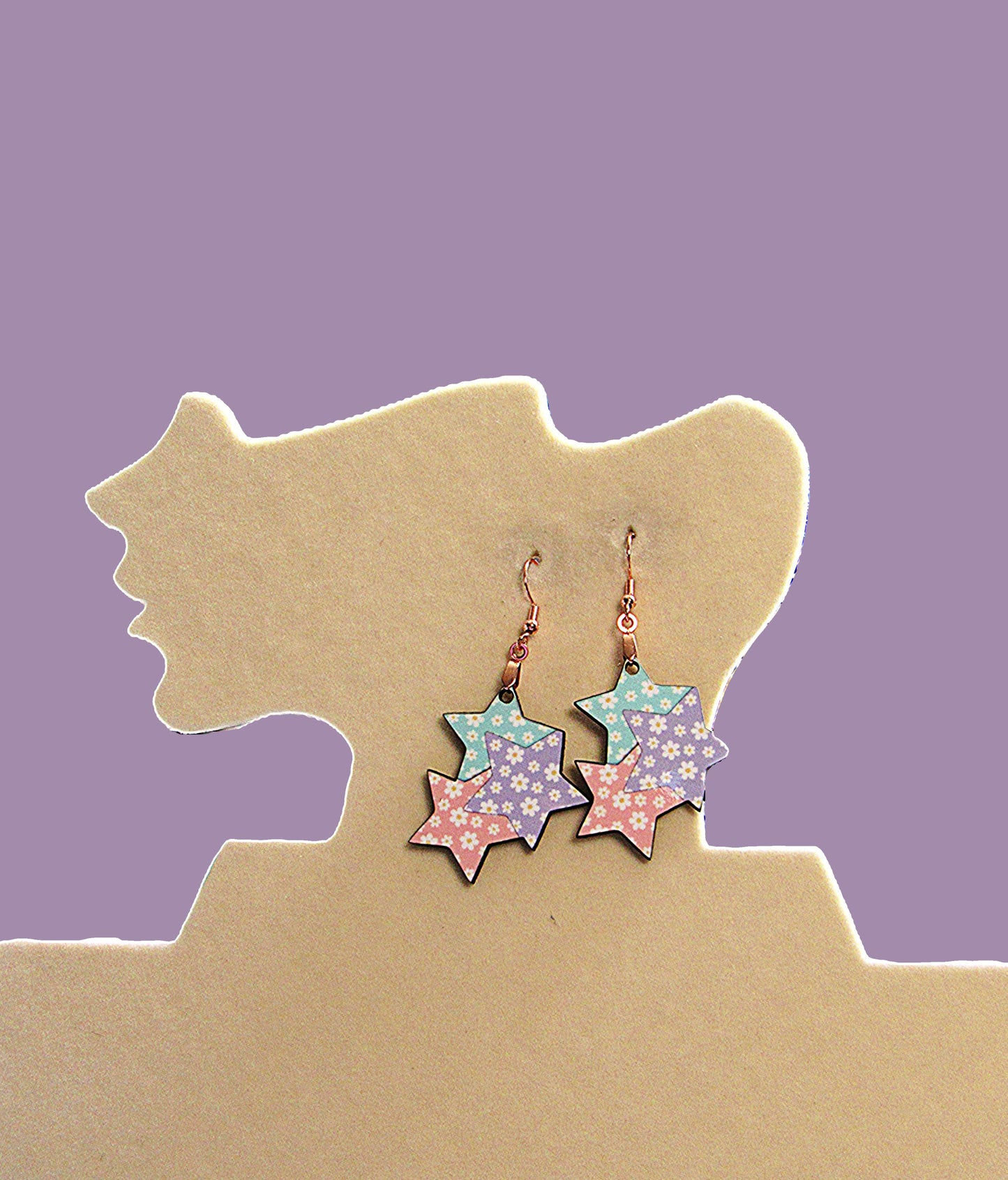 Triple Star Shaped Sublimated Earrings 1.5 in.