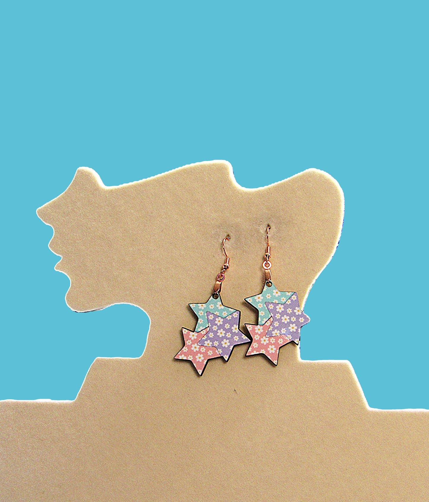Triple Star Shaped Sublimated Earrings 1.5 in.