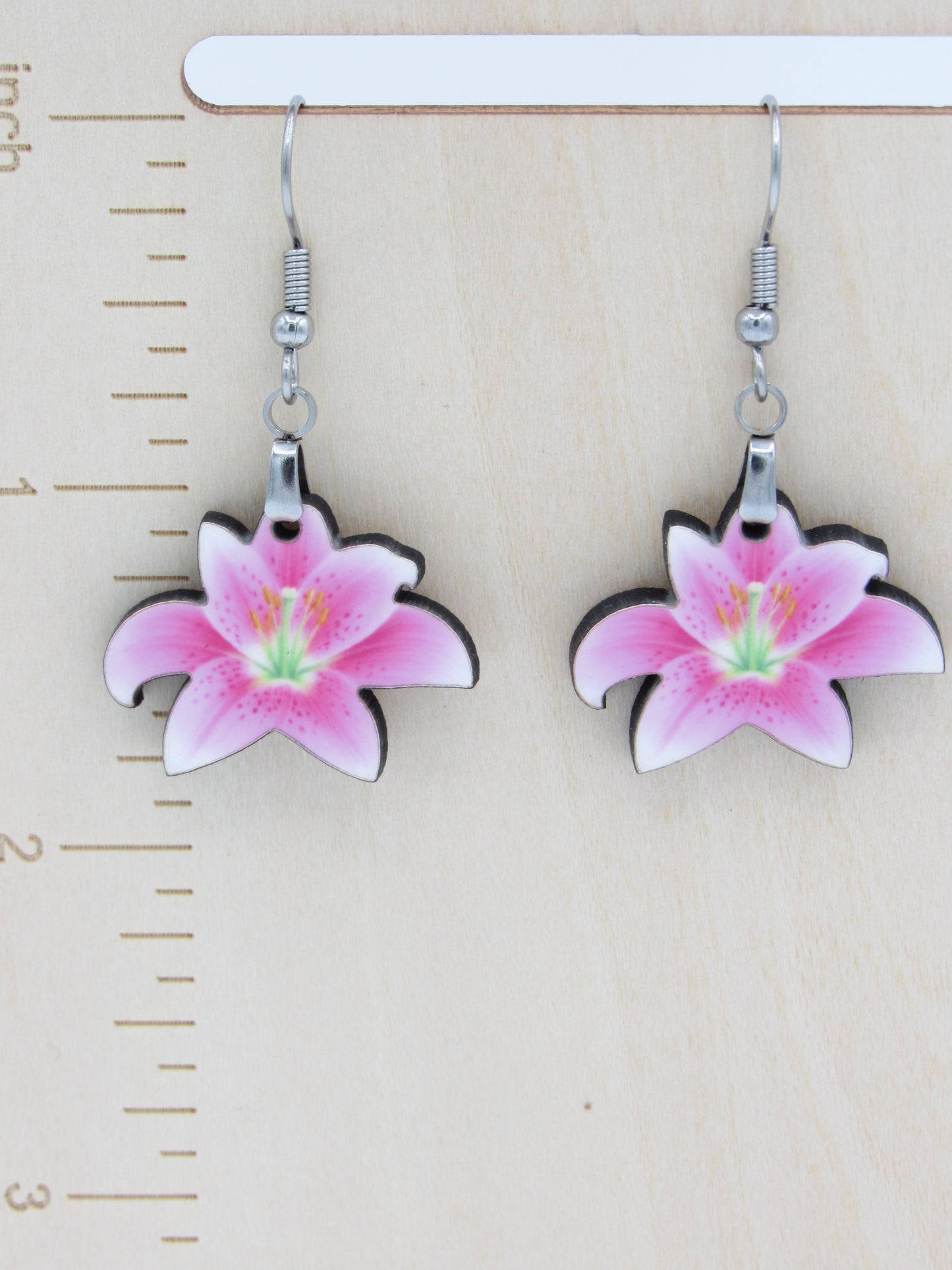Lily Shaped Sublimation Earrings, Floral MDF Dangle Earrings