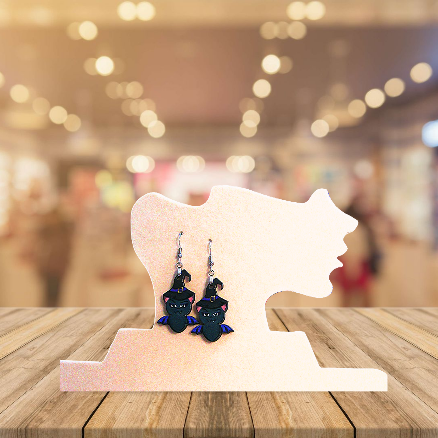 Bat with Witch Hat Shaped Sublimated Earrings 1.5 inch