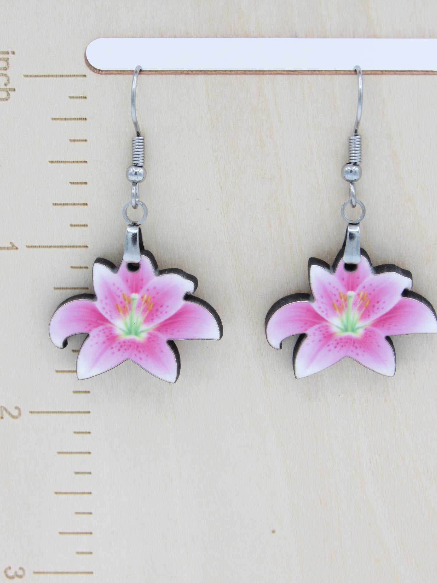 Lily Shaped Sublimation Earrings, Floral MDF Dangle Earrings