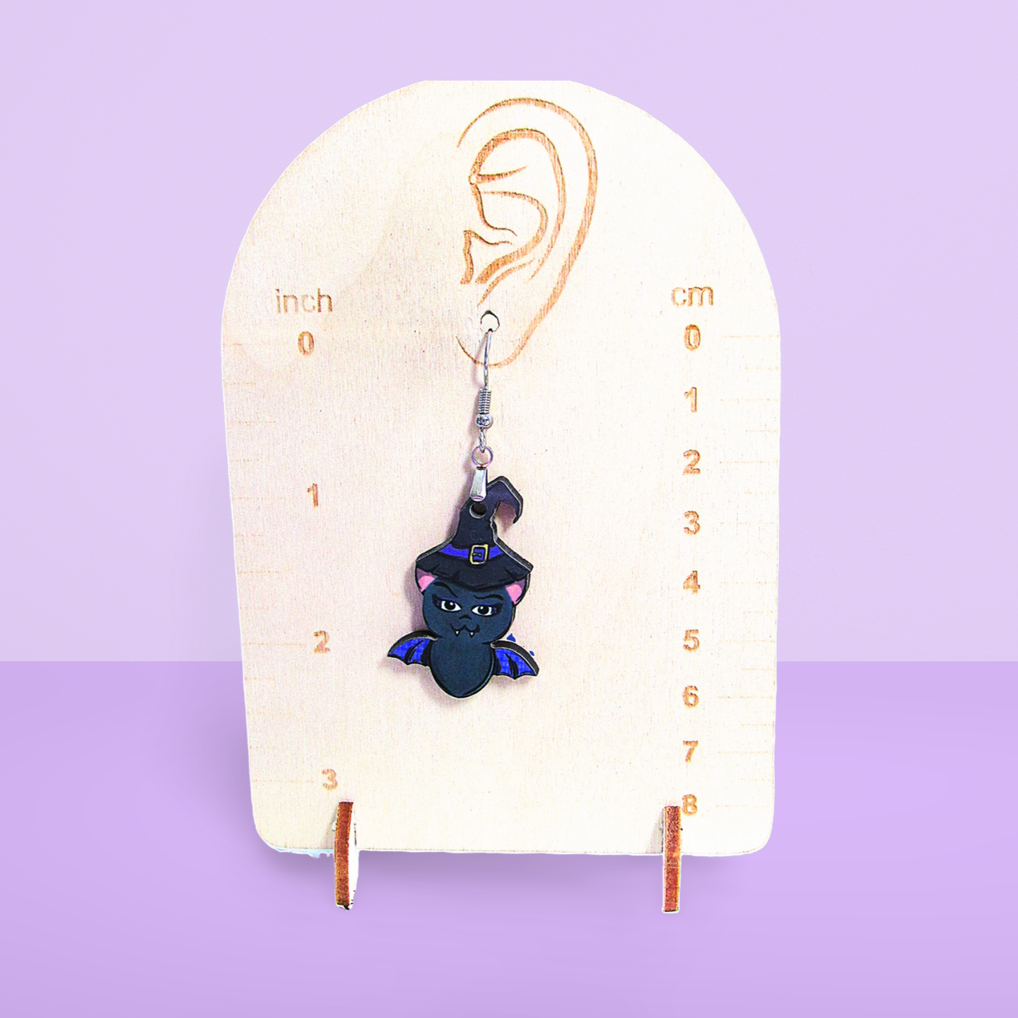 Bat with Witch Hat Shaped Sublimated Earrings 1.5 inch