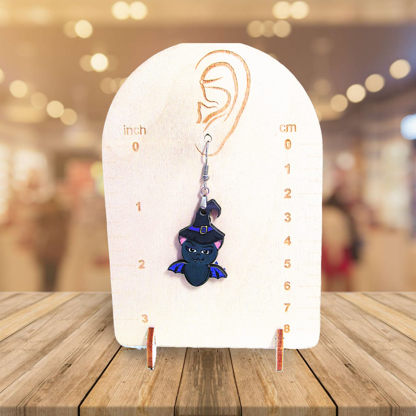 Bat with Witch Hat Shaped Sublimated Earrings 1.5 inch