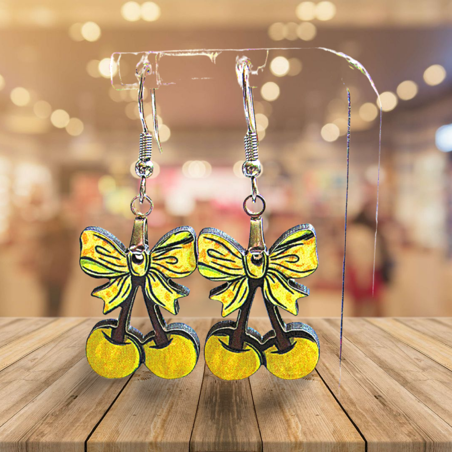 Cherries with Bow Shaped Sublimated Earrings 1 inch