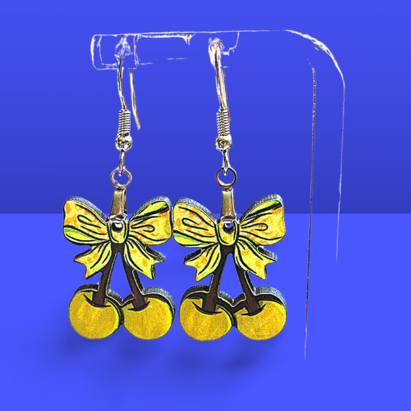 Cherries with Bow Shaped Sublimated Earrings 1 inch