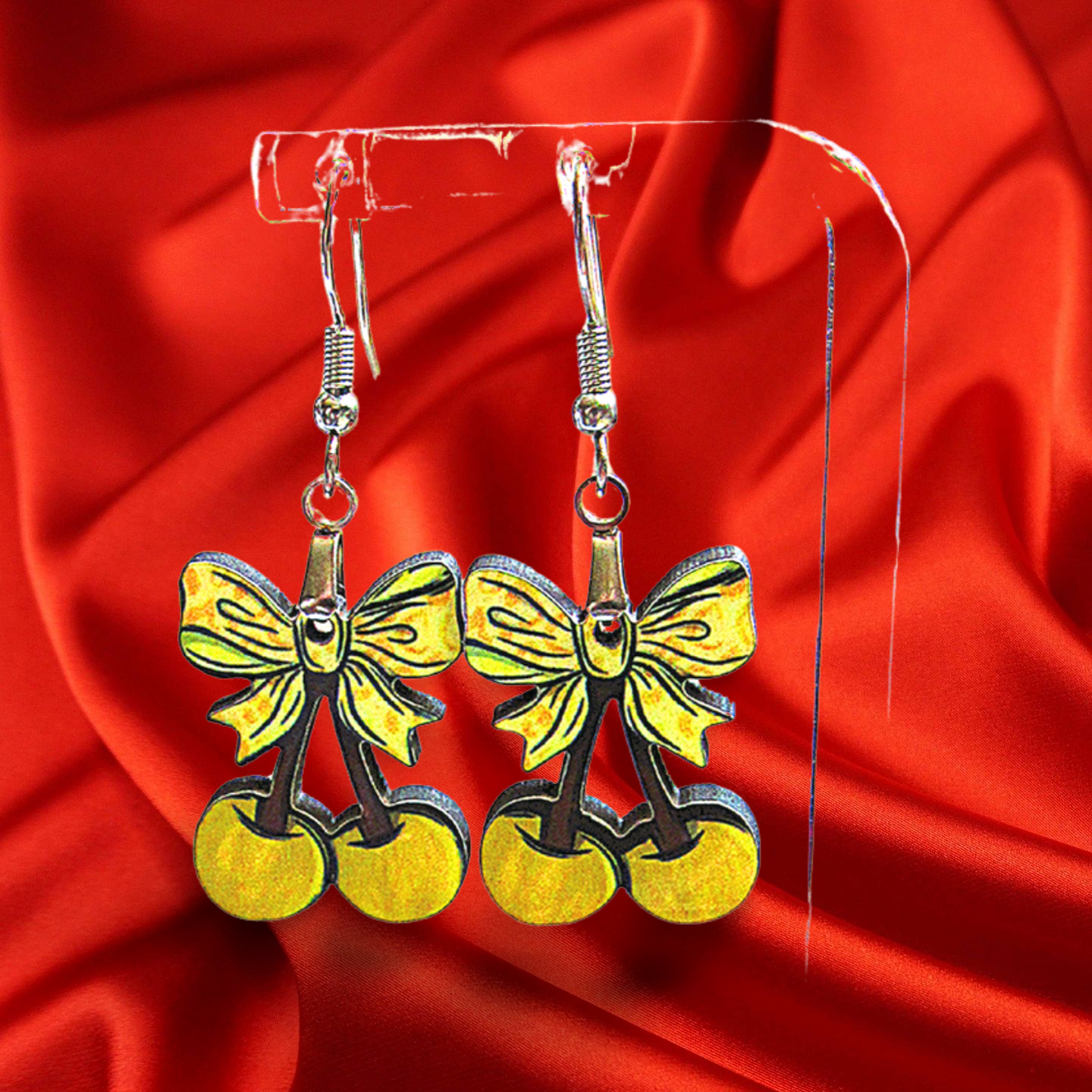 Cherries with Bow Shaped Sublimated Earrings 1 inch