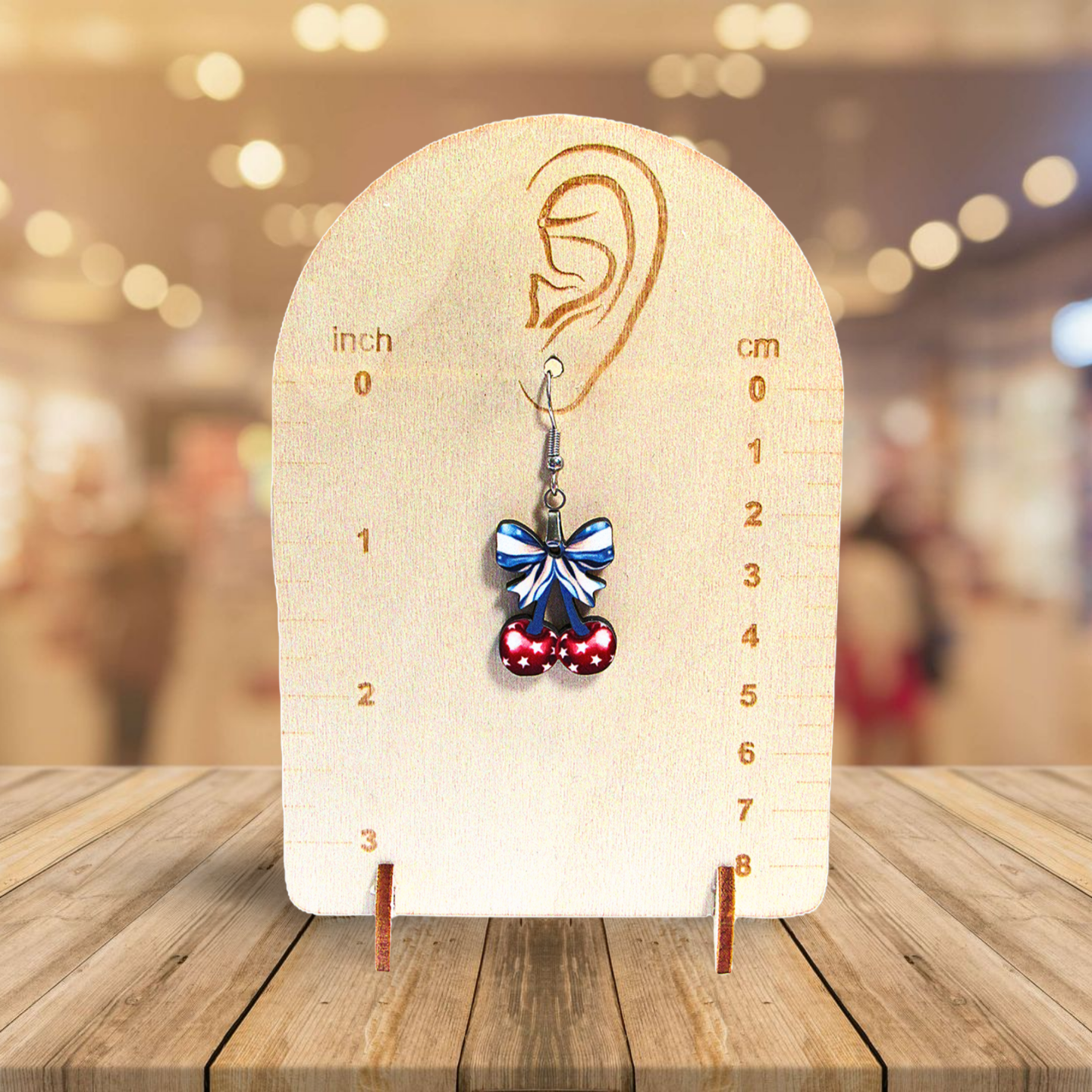 Cherries with Bow Shaped Sublimated Earrings 1 inch