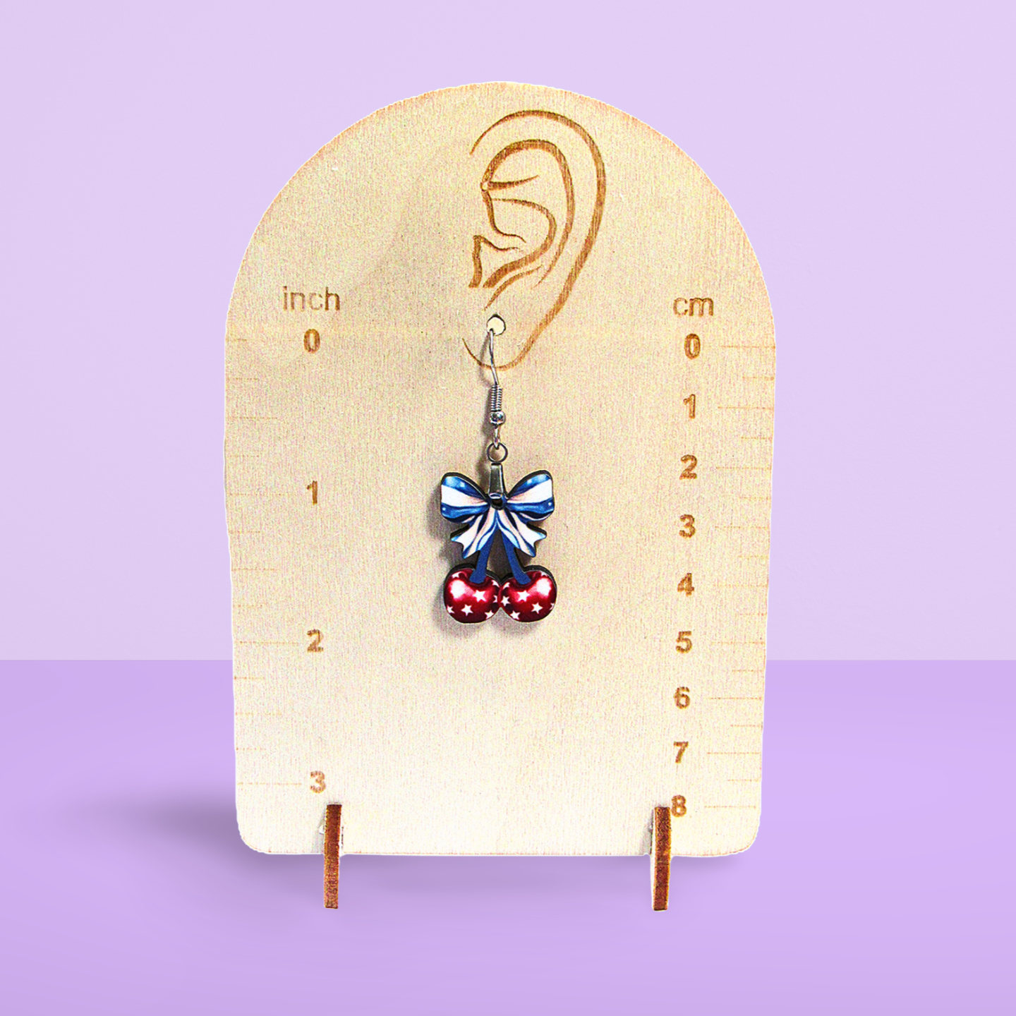 Cherries with Bow Shaped Sublimated Earrings 1 inch