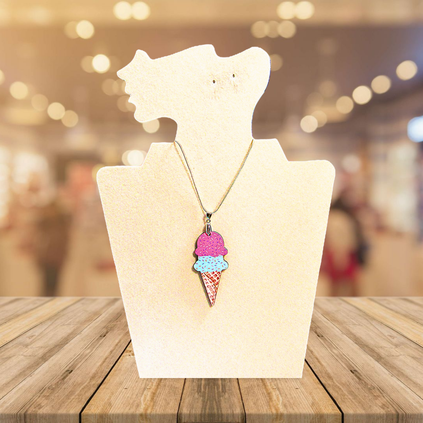 Ice Cream Cone Shaped Sublimated Necklace