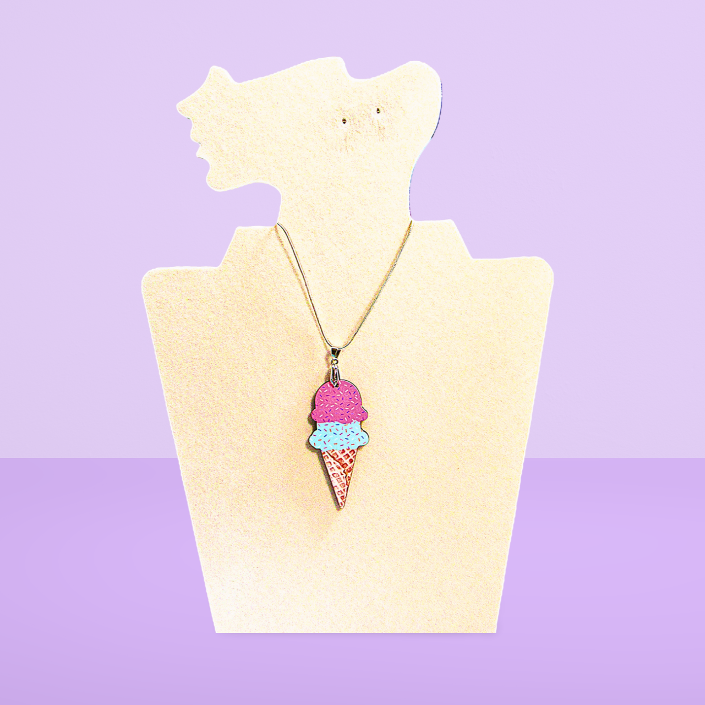 Ice Cream Cone Shaped Sublimated Necklace