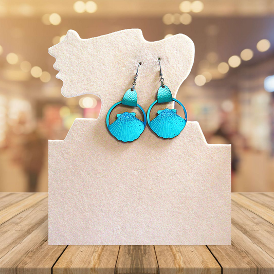 Faux Leather and Wood Clam Shell Shaped Sublimated Earrings