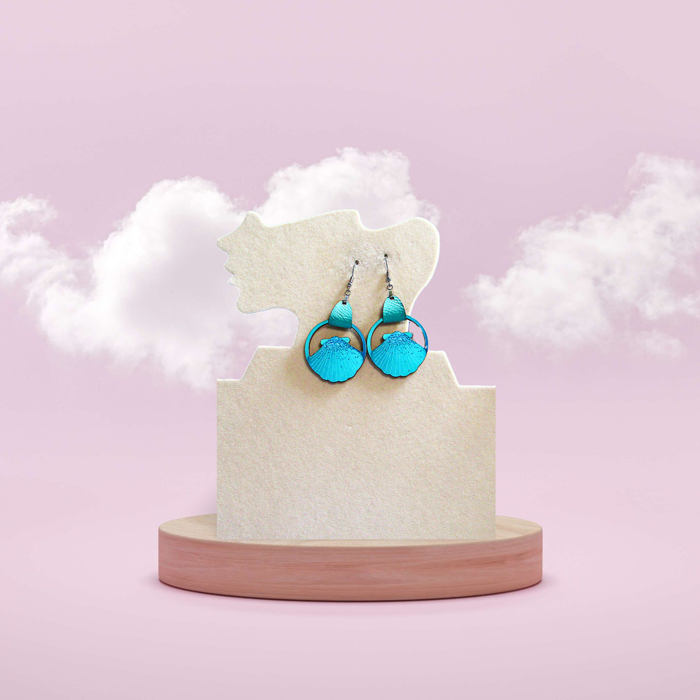 Faux Leather and Wood Clam Shell Shaped Sublimated Earrings