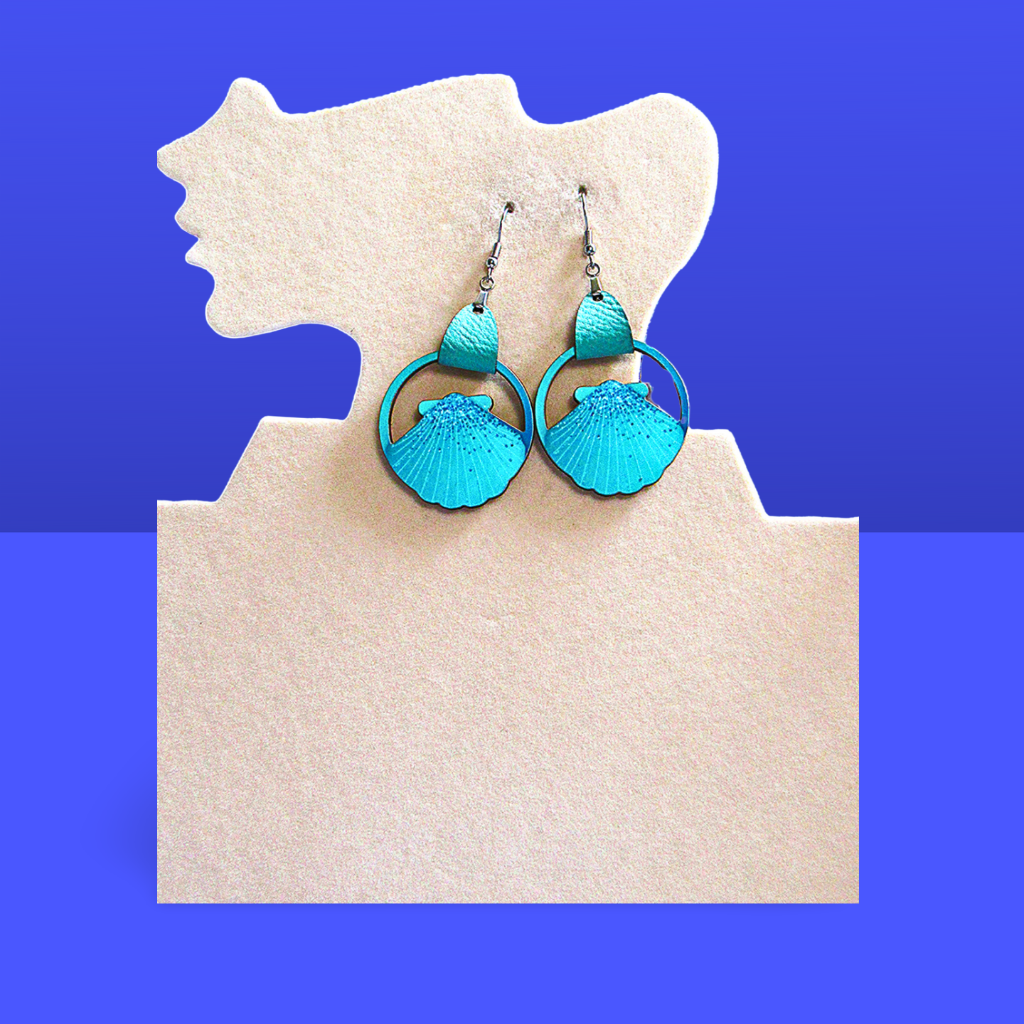 Faux Leather and Wood Clam Shell Shaped Sublimated Earrings