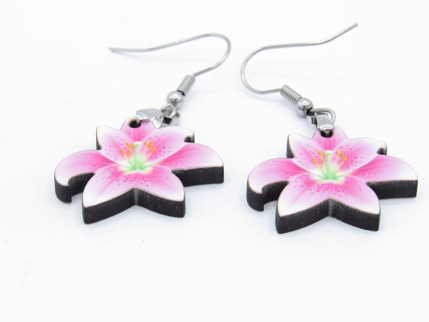Lily Shaped Sublimation Earrings, Floral MDF Dangle Earrings