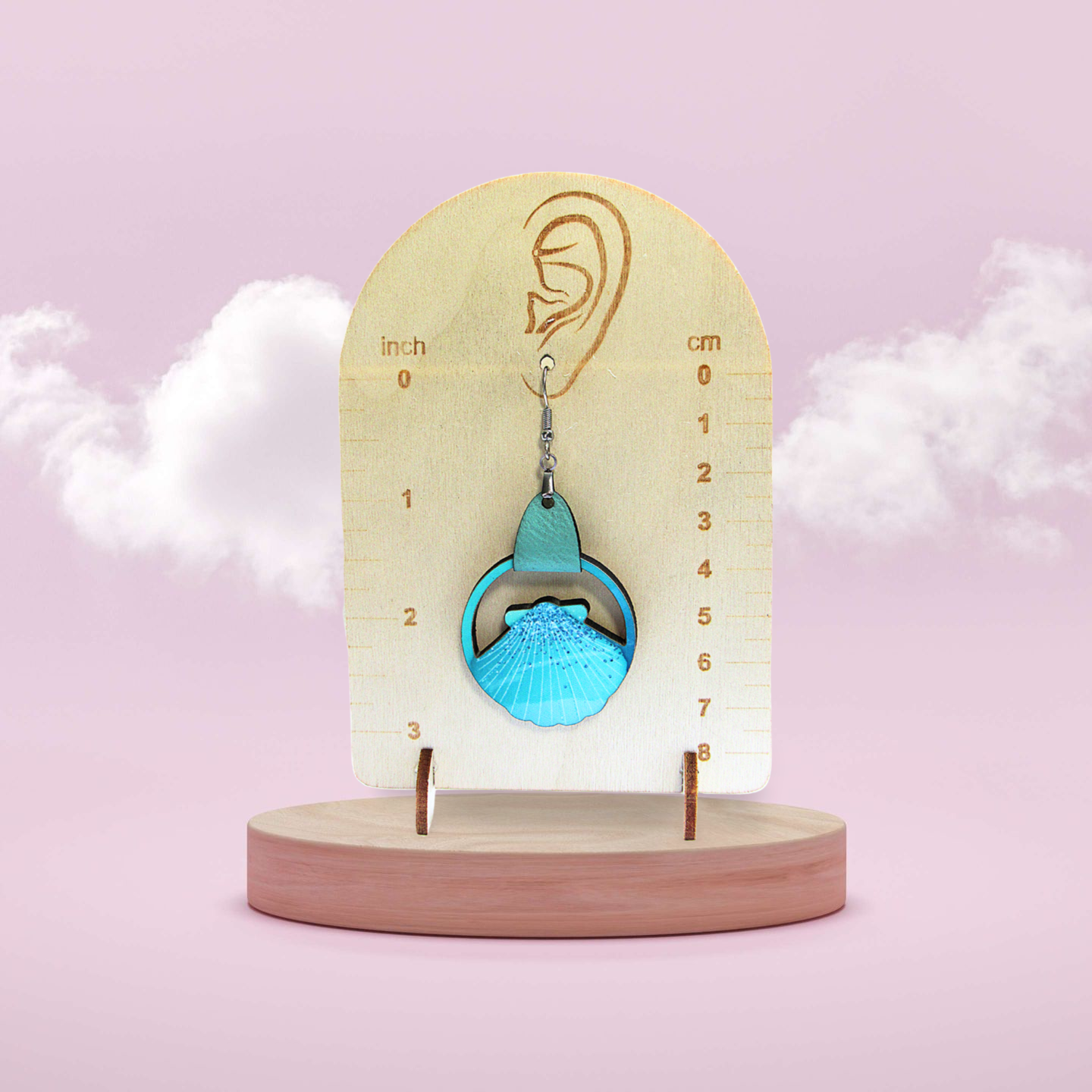 Faux Leather and Wood Clam Shell Shaped Sublimated Earrings