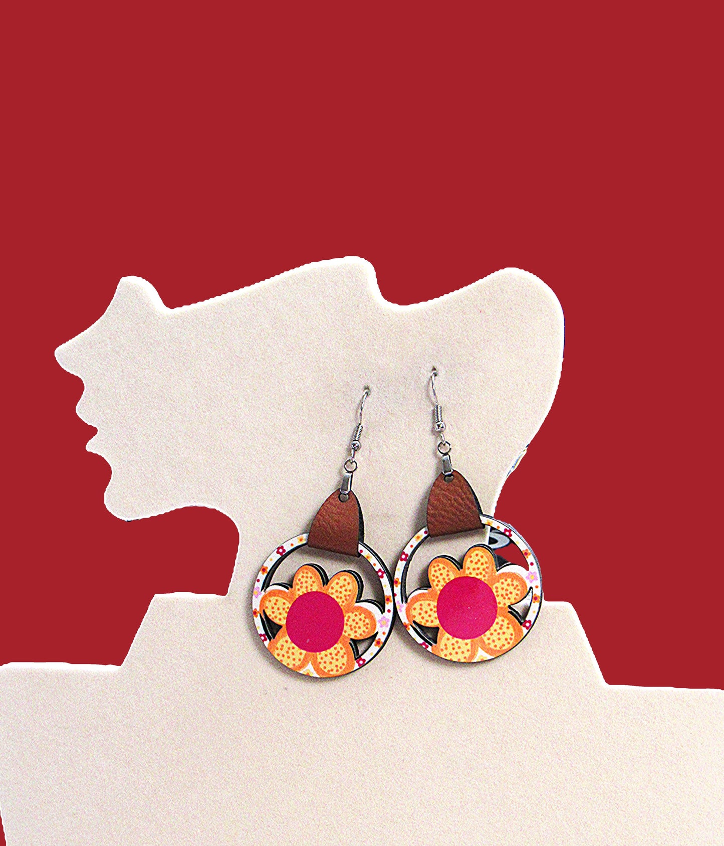Faux Leather Flower Sublimated Earrings