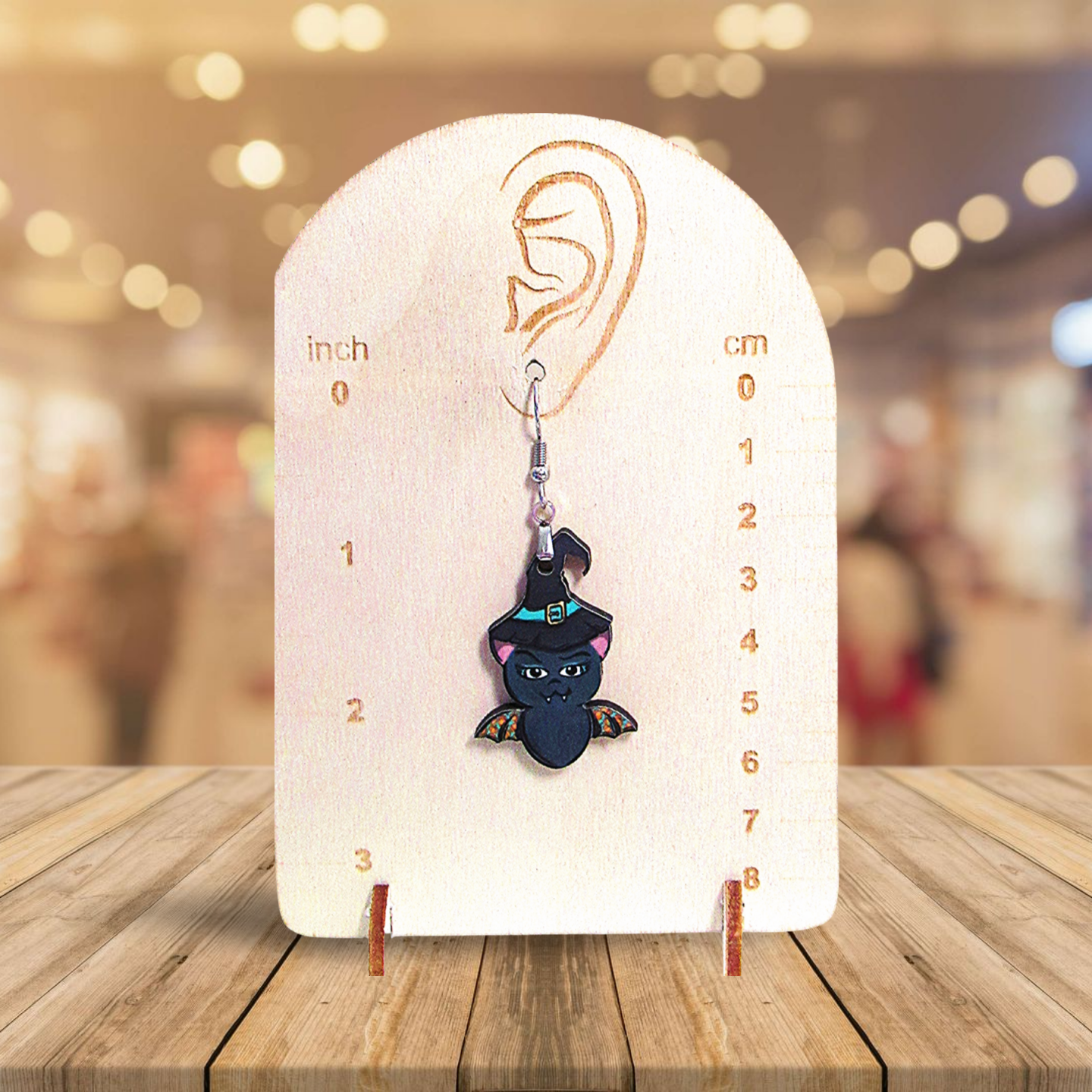 Bat with Witch Hat Shaped Sublimated Earrings 1.5 inch