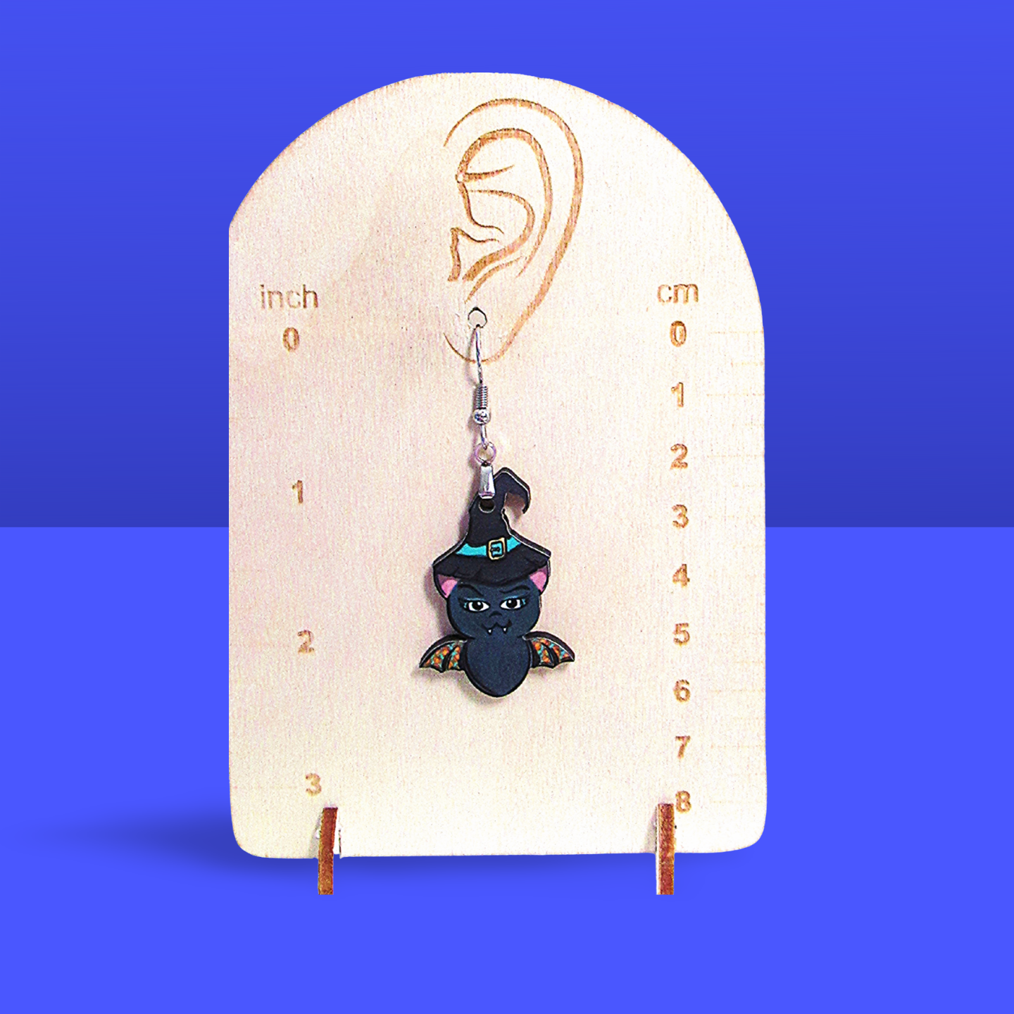 Bat with Witch Hat Shaped Sublimated Earrings 1.5 inch
