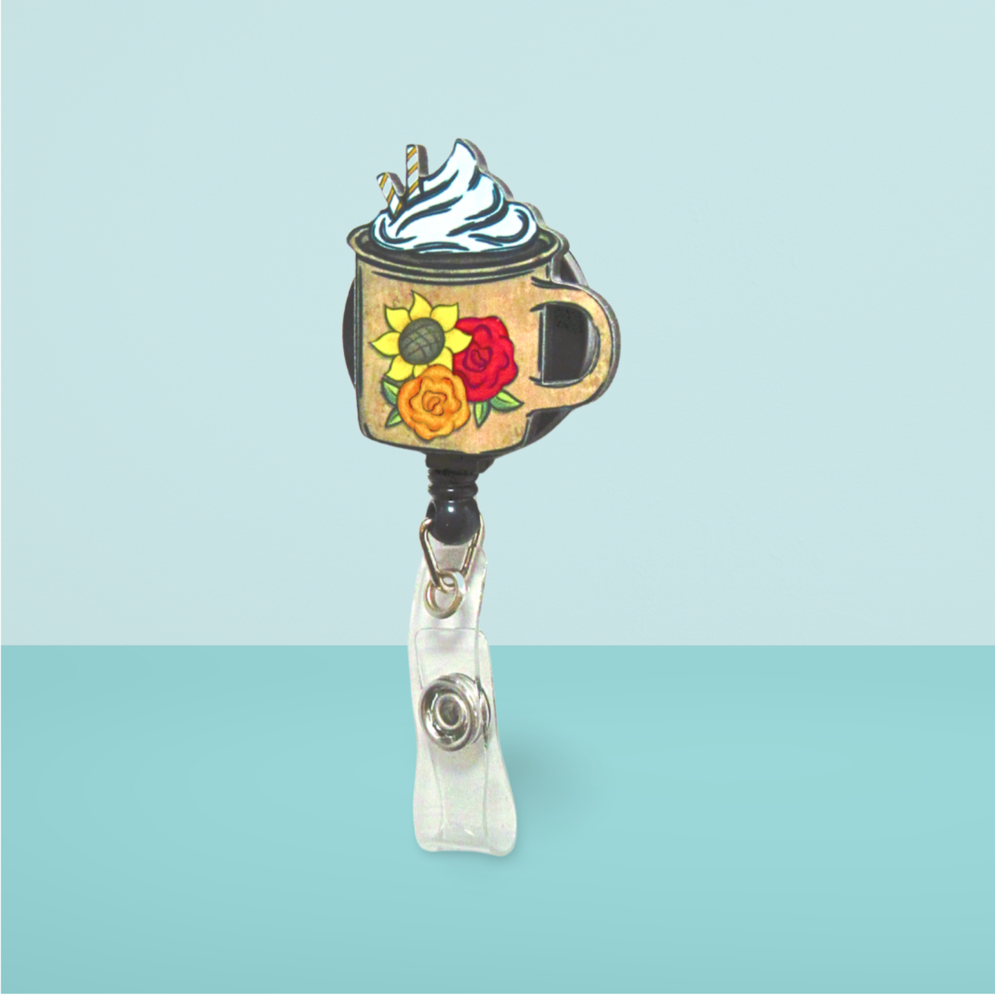 Latte Mug Shaped Sublimated Badge Reel