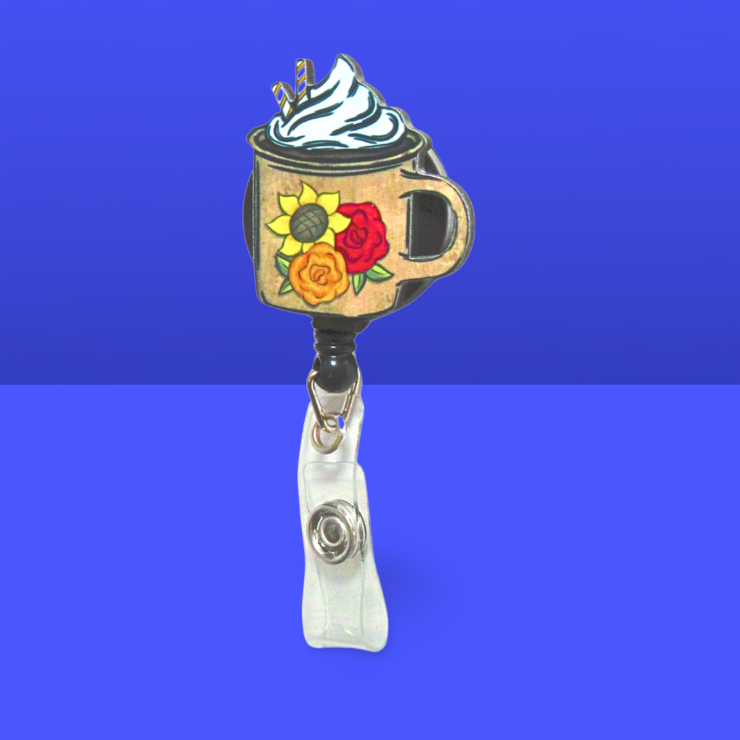 Latte Mug Shaped Sublimated Badge Reel