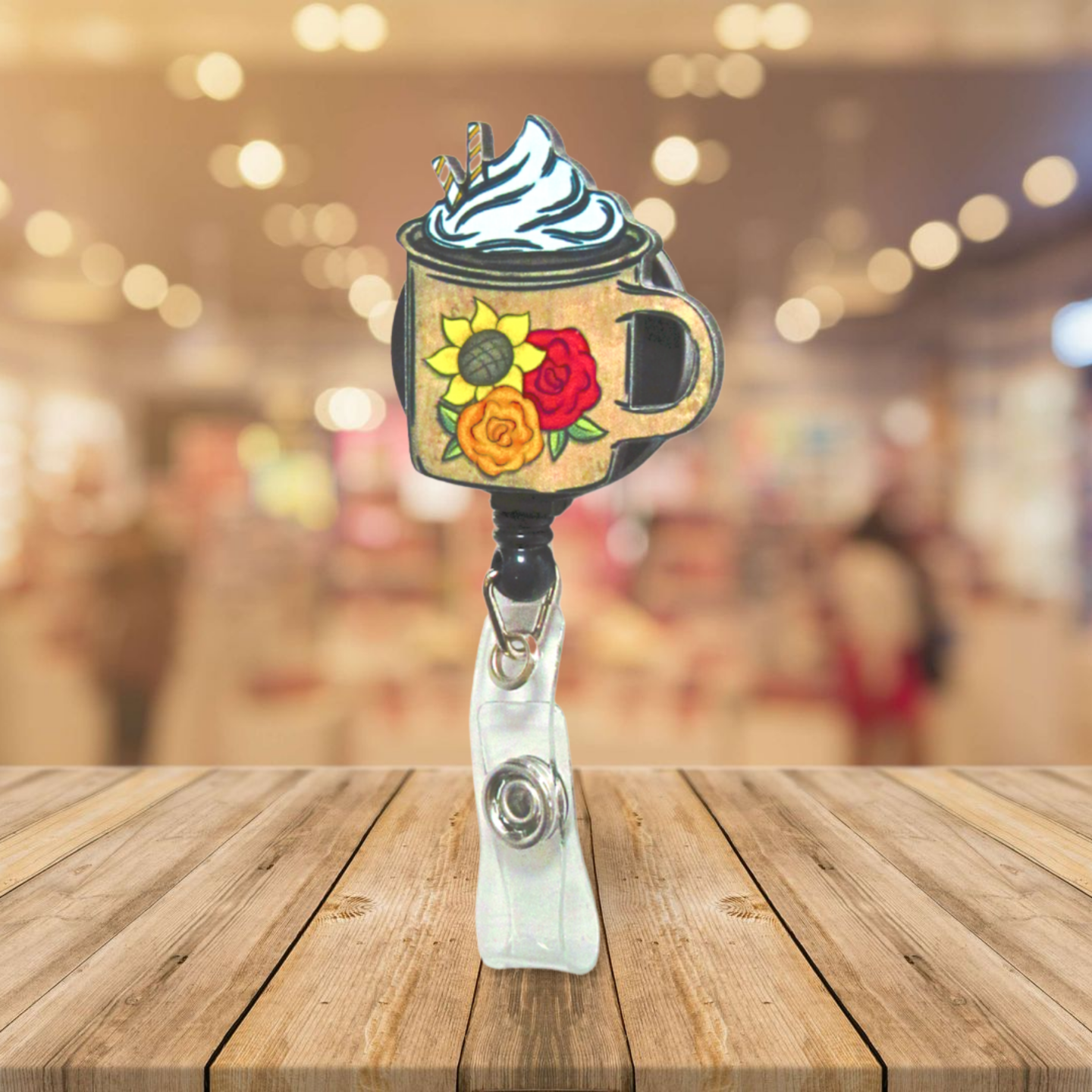 Latte Mug Shaped Sublimated Badge Reel