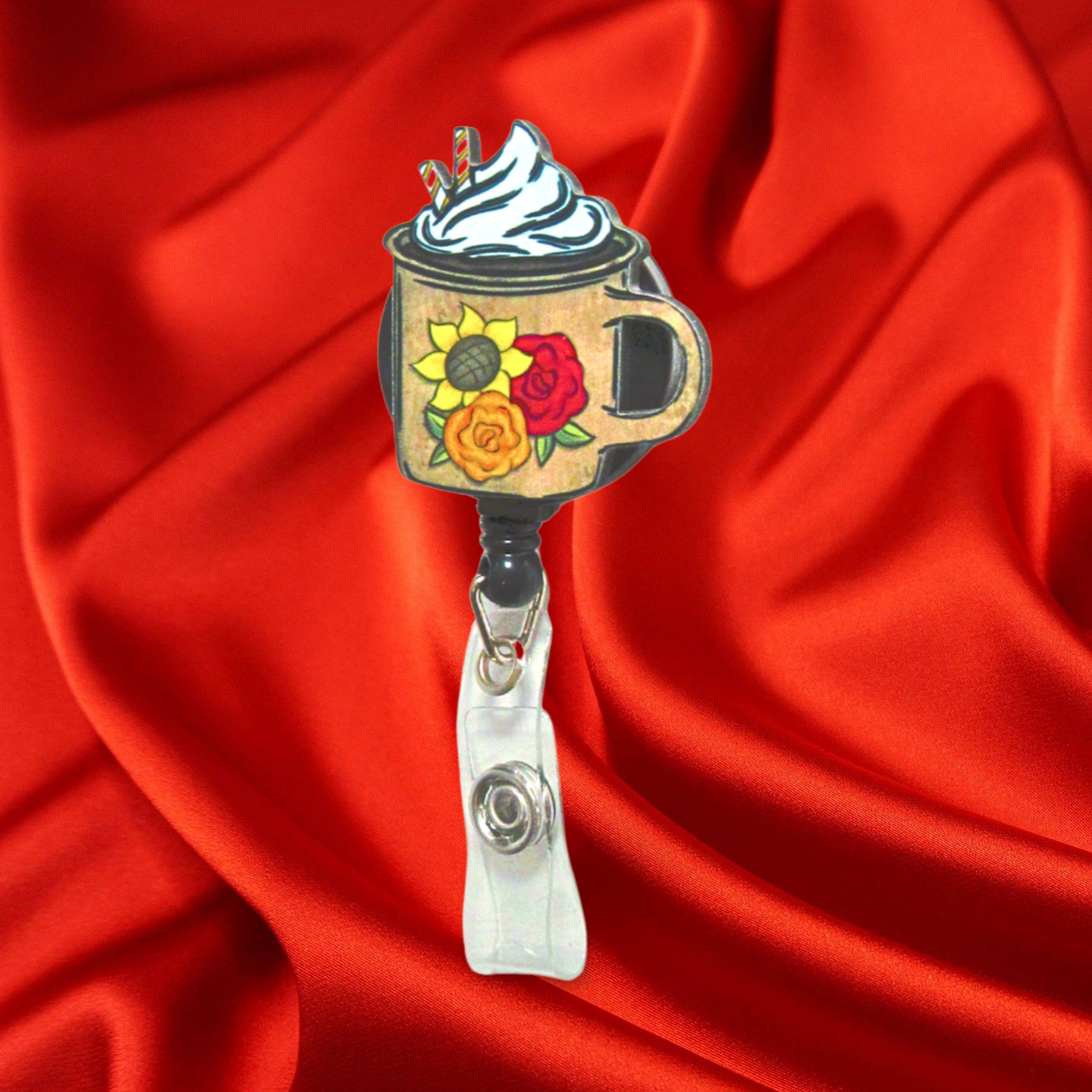 Latte Mug Shaped Sublimated Badge Reel