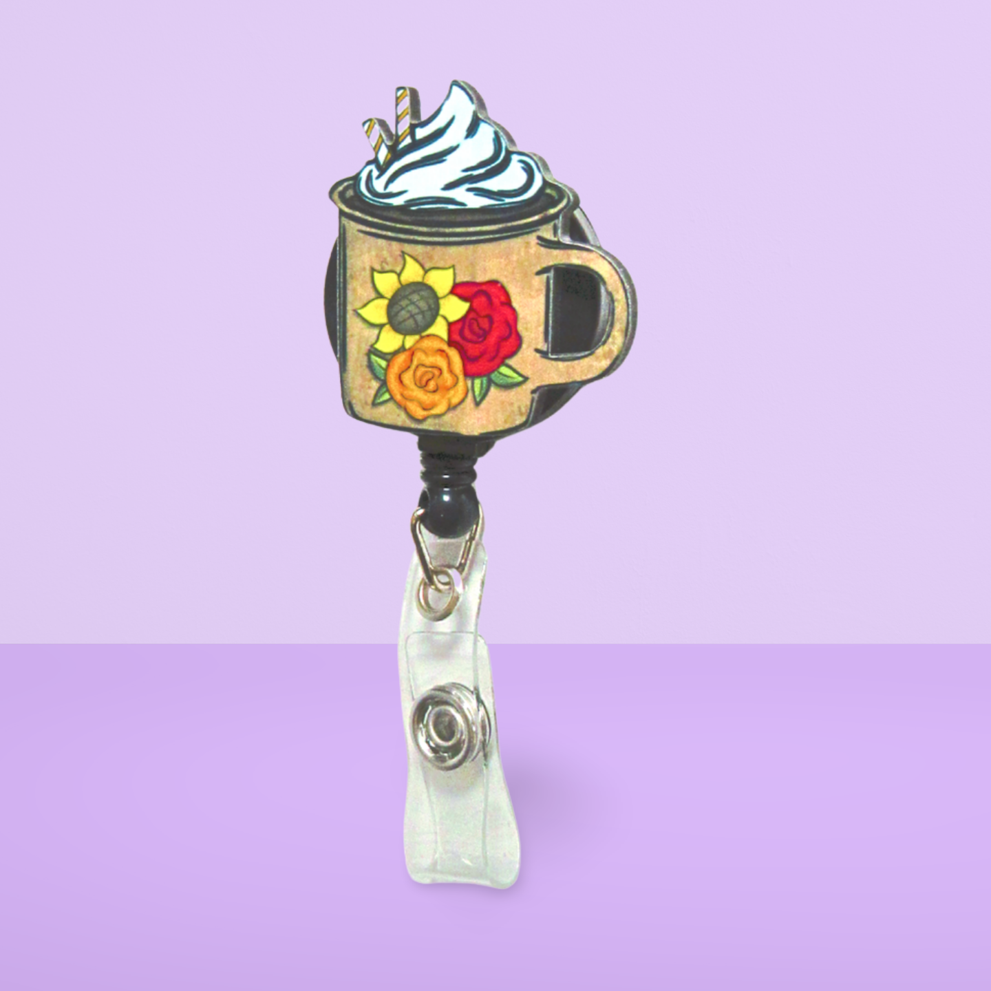 Latte Mug Shaped Sublimated Badge Reel