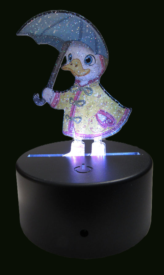 Glitter Acrylic Duck with Umbrella Shaped Sublimated Light